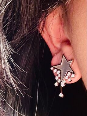 Silver Star Drop Earrings with Crystal Accents